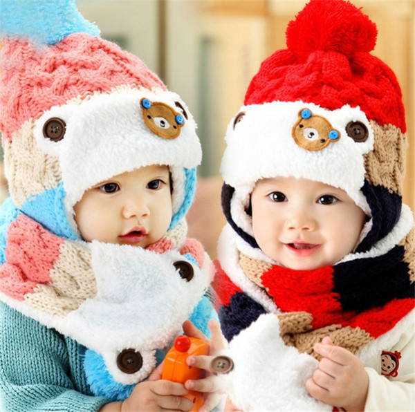 New Little Bear Baby Winter Knitte
8000
d Beanie Hat And Scarf Set Toddler Kids Warm Balaclava Cap Outdoor Skiing Sports Scarf Sets