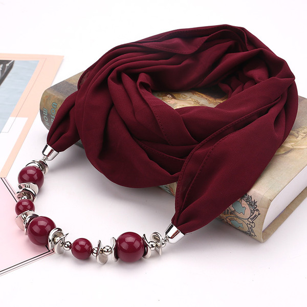 Spring and Autumn New Fashion Women Pendant Scarves Classic Ethnic National Resin CCB Beads Plain Chiffon Wrap & Scarf