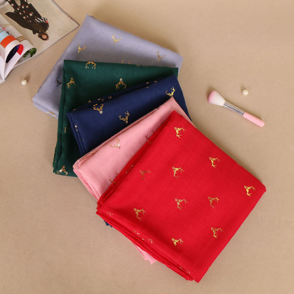 Shawls For Women Brand New Fashion Cute Cotton Scarves 2019 Spring and Autumn Gold Stamping Dear Head Wraps