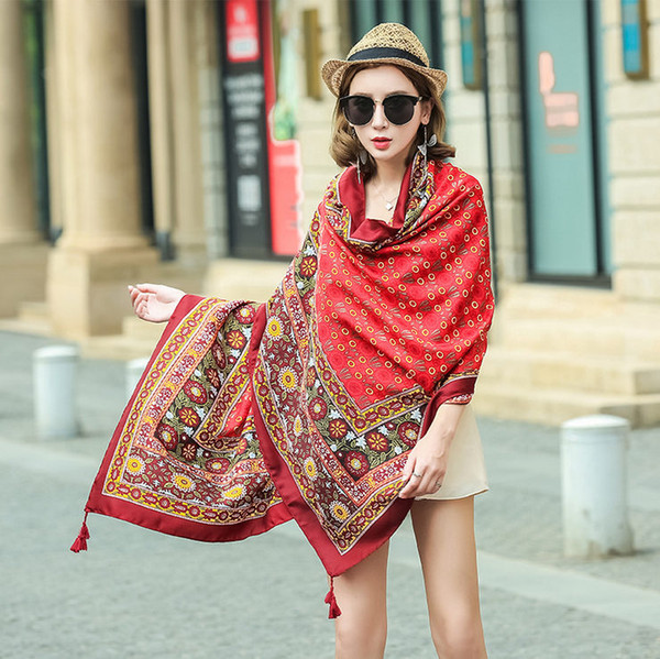 Lady Shawls Pashmina For Women New Fashion Spring and Summer Beach Wraps National Bohemia Style Cotton Scarf