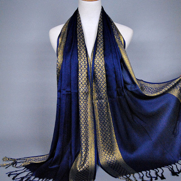 Scarves & Wraps For WomenNew Fashion Pashmina High Quality National Cotton Gold Yarn Tassels Shawls