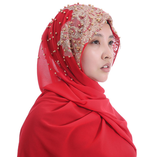 High Quality Heavy Chiffon Muslim Women Hijab Scarf Shawl Head Wrap Glitters Beads 180cm x 75cm