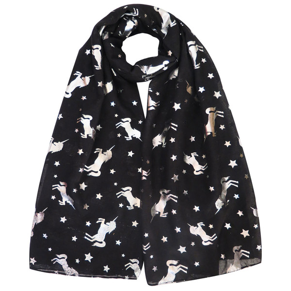 Unicorn Animal Silver Glitters Print Scarf Shawl Wrap Large Size Soft lightweight Shimmering 180cm x 75cm