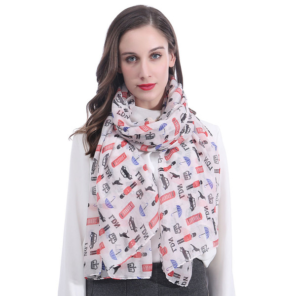 UK London City Souvenir Print Women Scarf Shawl Wrap Large Size Soft Light Weight for All Seasons