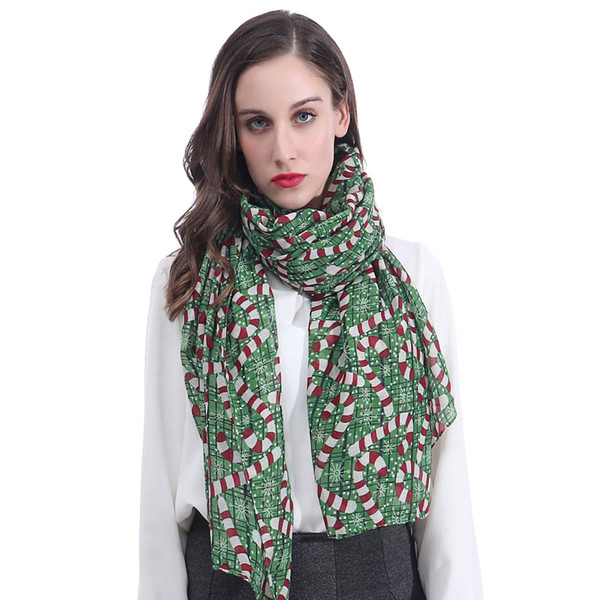 Candy Canes Christmas Print Women Scarf Shawl Wrap Large Size Soft Light Weight for All Seasons