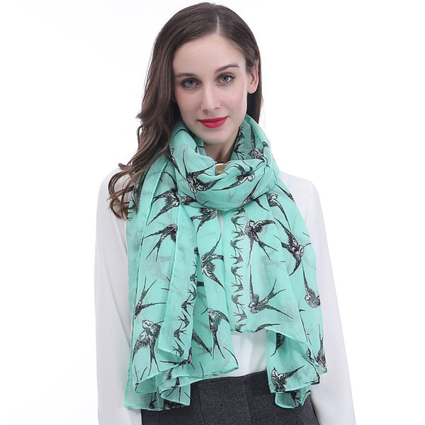 Fashion Swallows Birds Print Women Scarf Shawl Wrap Large Size Soft Light Weight for All Seasons