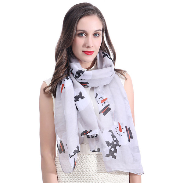 Cute Holiday Christmas Snowman Print Women Scarf Shawl Body Wrap Large Size Gift Soft Light Weight