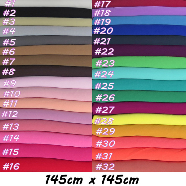 Hiqh Quality Square Plain Colors Chiffon Women Head Scarf Shawl Wrap Muslim Hijab Headband 145cm x 145cm