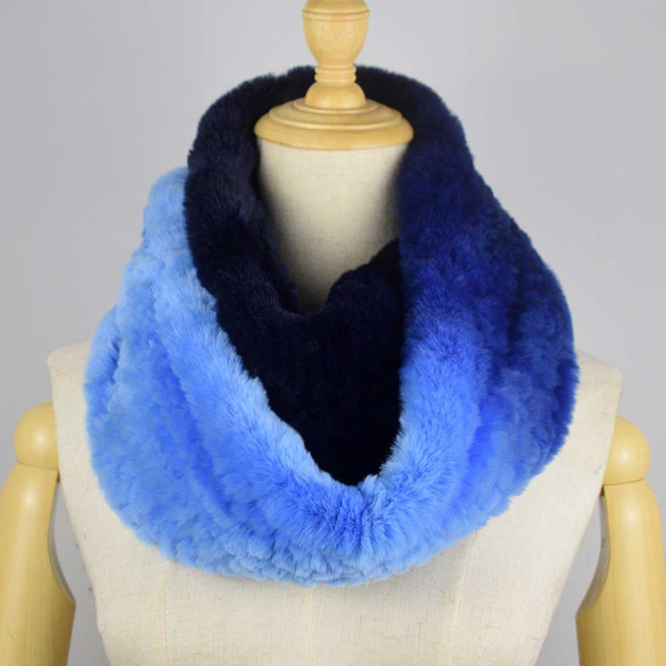 Real Rex Rabbit Fur Scarf Hand Knit Thicken Fur Scarf High Quality Gradient Color Scarf Woman Real Fur Collar Infinite Ring style