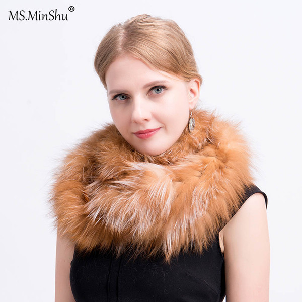 MS.MinShu Knit Fox Hair Scarf Inifinite style Genuine Fox Fur Ring Scarf for Women Winter Plush Real Fur Shawl Drop Shipping