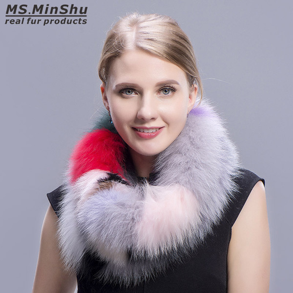 Winter Fox Fur Neck Warmer Fashion Colorful Fox Fur Scarf Multicolor Fashion Fox Collar Female Fur Scarves Ms.MinShu