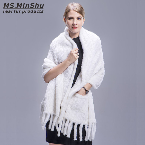 Women Mink Hair Coat Hand Knitted Knit Real Mink Hair Shawl Winter Autumn Mink Fur Wrap Natural Fur Scarves Ms.MinShu