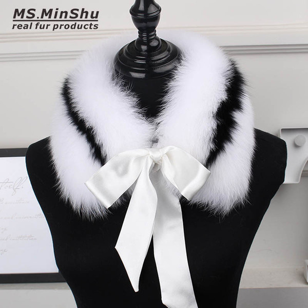 Natural Fox Fur Collar Scarf Genuine Fox Fur Collar with Lace Winter Neck Warmer Jacket Fur Collar Short Scarves MS.MinShu