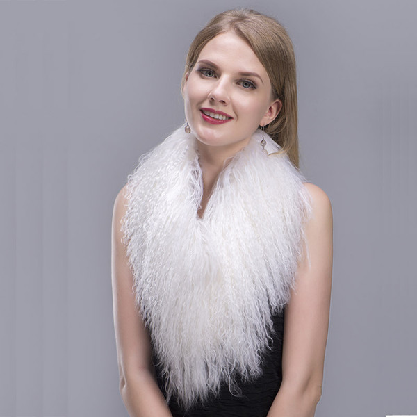 Tibet Lamb Fur Scarf Collar Women Scarf Long Fluffy Real Fur Shawl for woman Winter Mongolian Lamb Fur Collar Scarf Middle length MS.MinShu