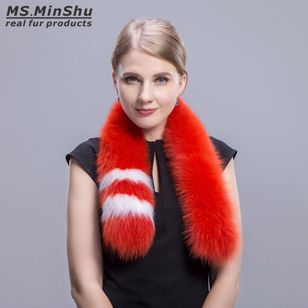 Fashion Fox Fur Scarf Collar Genuine Fox Fur Collar Scarf Winter Fox Shawl Real Fur Scarves for Women Ms.MinShu Brand