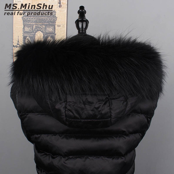 Big Fur Collar Custom Made Hoodie Fur Trim Genuine Raccoon Fur Hood Trim Scarf Black Color Fox Collar Scarf