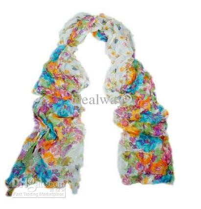 New Style 4 Colors Voile Colorful Various Flowers Scarf Free Shipping mix color for women accessories