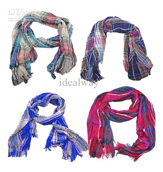 New Coming Fashion Accessories Cotton Strip Pane Design Shawl Wrap Scarf Corrugated Square scarf 5colors mix