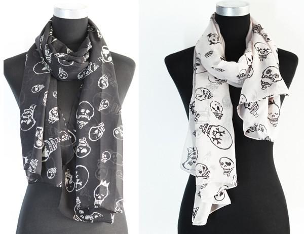 New Women Fashion Accessories Bulb Bone Crown Skull Sign Design Scarf Shawl black white 2 Colors