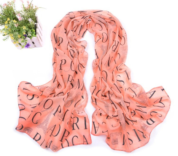 100% silk New Fashion Eiffel Tower Paris Chiffon Long Scarf Silk chiffon star scarves shawl autumn winter colourful round dot chiffon scarf