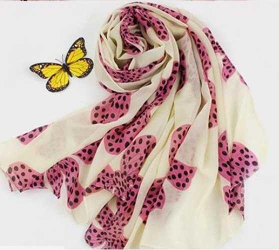 100% silk New Coming Women's Korea Style lovely chiffon scarf jacquard big bowknot scarves female shawl