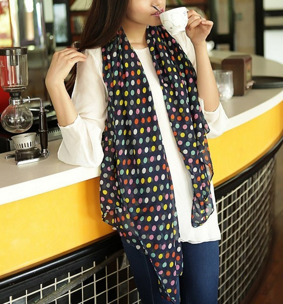 100% silk Korea fashion style New arrival korea style autumn winter colourful round dot chiffon scarf