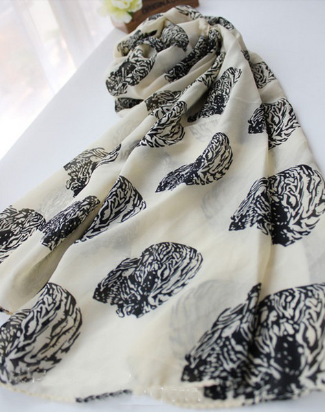 100% silk Korea fashion style white black khaki 3 colors Silk chiffon skeleton head square scarves shawl