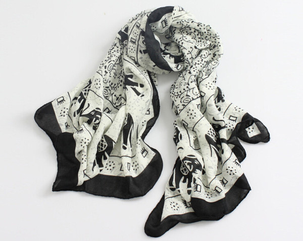 100% silk Fashion Lovely Cotton Scarf New Arrival Famous Brand Elephant Design Scrawl Long Rectangle Scarves Shawl