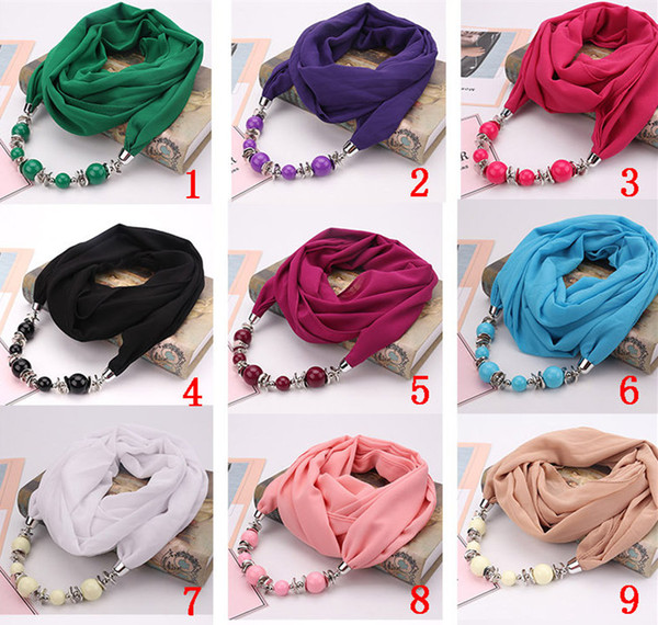 2019 Spring and Autumn Brand New Fashion Pendant Scarves Classic Ethnic National Resin CCB Beads Plain Chiffon Wrap & Scarf Wholesale LSF087