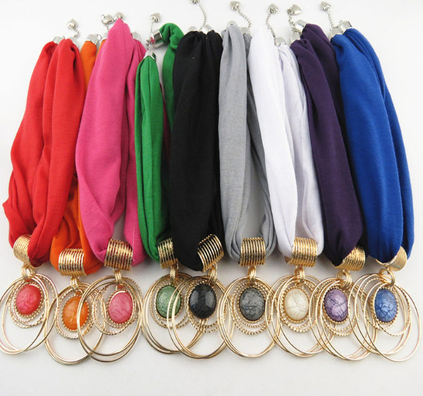 Classic Pendant Scarves Brand New Ethnic National Wraps 2019 Fashion Women Plain Polyester Alloy Resin Circles Pendant Scarf LSF089