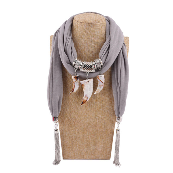 European and American Style Resin Pendant Scarves 2018 Brand New Fashion Women Alloy Chains Tassels Ethnic Plain Warm Polyester Wraps LSF083