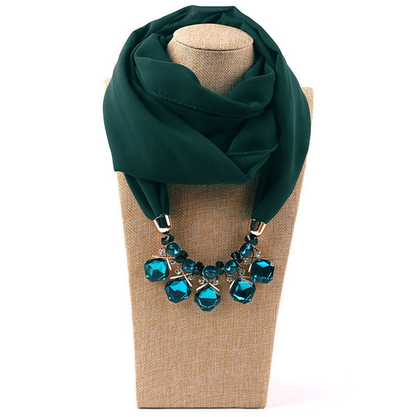 Vintage Scarf For Woman European and American Style Wrap Fashion Lady Multicolor Rhinestone Beads Plain Chiffon Alloy Pendant Scarves LSF084