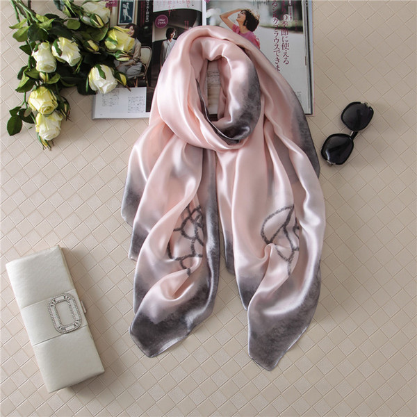 2018 European and American new fashion ink edge flower scarf 180x90cm large women's imitation silk printed silk scarves