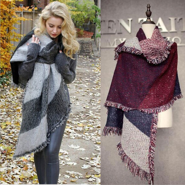 2019 bevel thickened plaid fringed scarf women winter warm thin scarf patchwork color irregular shawl fashion imitation cashmere shawl scarf