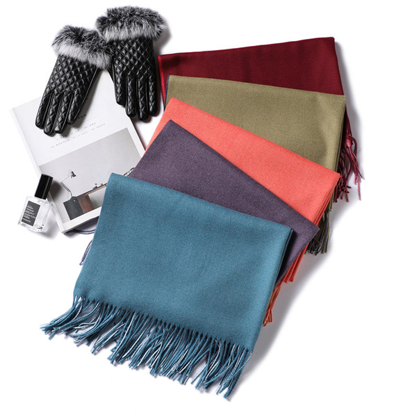 New double - sided cashmere scarf woman Europe and the United States pure color matching autumn and winter warm cape