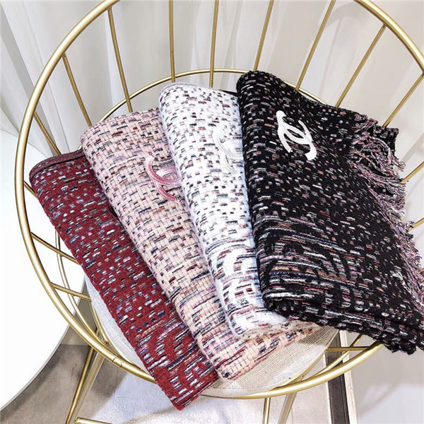 New quality winter wool cord warm scarf classic camellia embroidered font men and women brand shawl