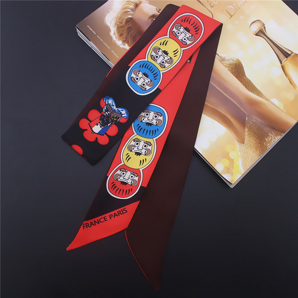 Brand new fashion brand small silkCartoon character tied bag handle small silk ribbon imitation silk scarf woman