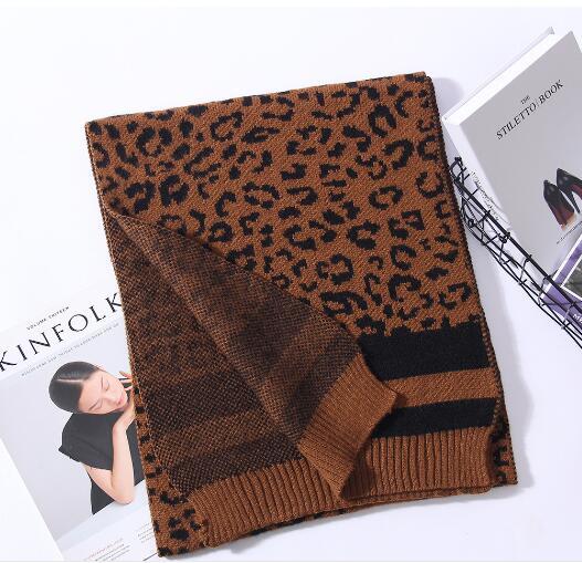 High-quality scarf wool knitting leopard print scarf women warm in winter fashion men and women lengthen dual-use neck shawl