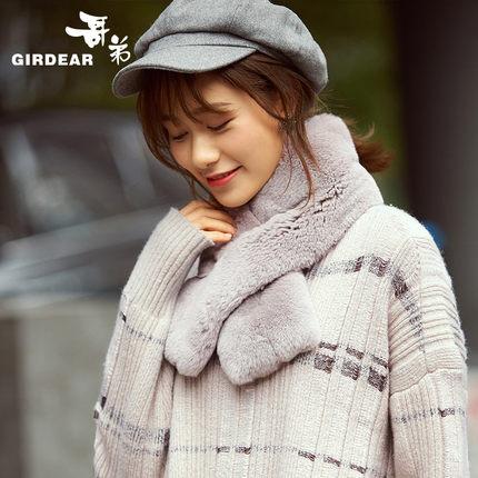 Spring New Fashion Rex Rabbit Hair Warm Scarf Scarf teenager Rabbit hair Keep warm Solid color leather woman