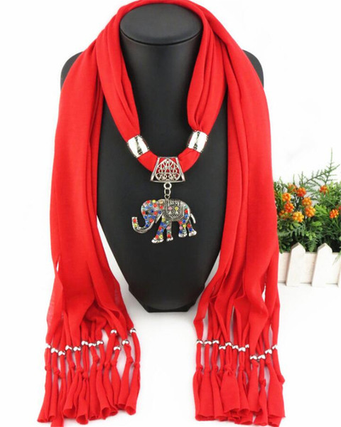 Fashion New Pendant Scarves For Women Elephant Necklace Scarf Woman Wraps Colorful Pendants Necklaces Scarf Summer Beach Party Necklace Silk