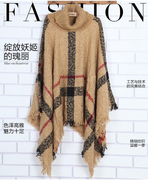 10 Colors Women Plaid Poncho Scarf Tassels Cashmere Scarves Grid Cape Wrap Lattice Poncho Shawl Plaid Blanket Cloak Scarves WJ005