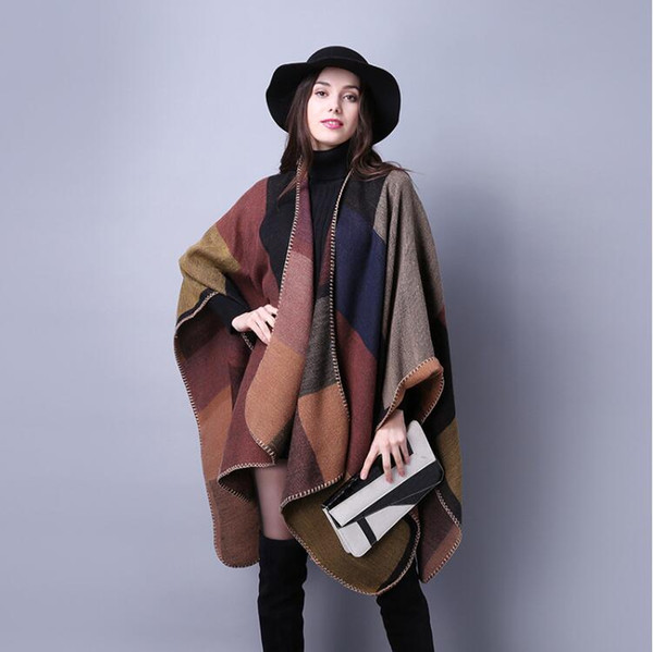 18 Colour Autumn winter scarves grid Ladies Travel Shawl cashmere Europe United States fashion national wind fork thicken the cloak Shawl002