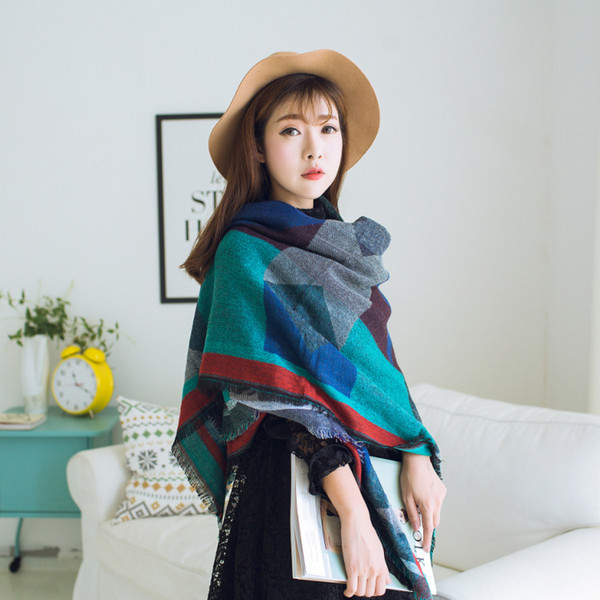 European and American big fight color checkered blanket cape cloak catwalk ladies thick winter scarf shawl WS0016