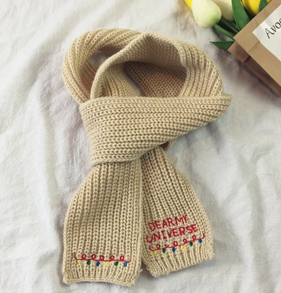 Embroidery Knitting Wool Small Scarf Women Korea Chic Autumn Winter Warm And Cold Tolerance Letter Leisure Neck.