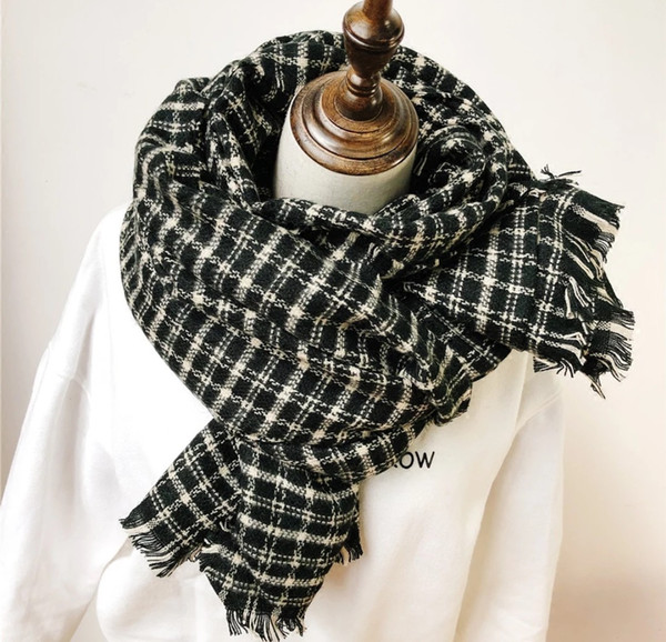 Hong Kong Wind Frilly Checked Scarf Women Warm in Winter Long Style Student Neck Korean Version of A Hundred Leisure Double Use Shawl