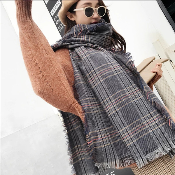 Scarf Women Winter Korean Version of The British Thousand Bird Grid Knitting Wool Scarf Neck Autumn Winter Warm Students Long Style Shawl