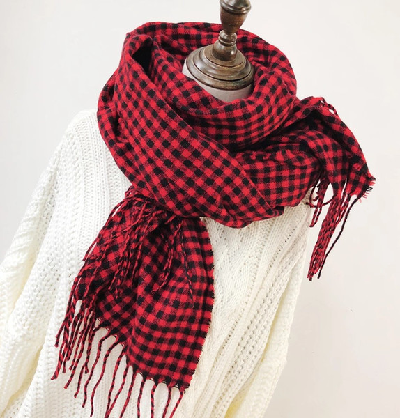 Scarf Girl Winter Korean Version of The Long Double-sided Students Knitted Plaid Shawl Dual Purpose Warm Long Tassel Neck