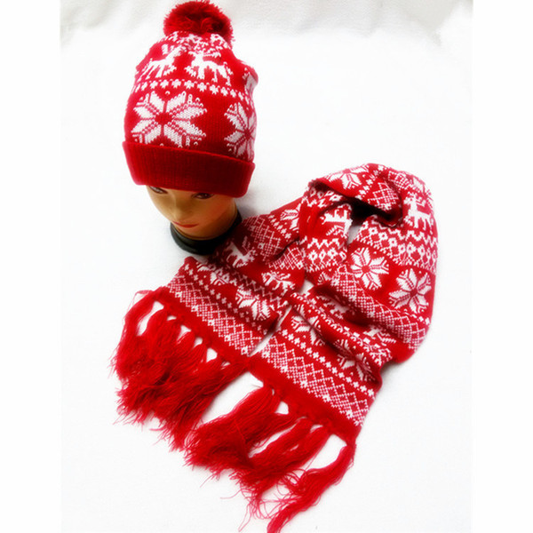 Korean Version of Autumn and Winter New Knitted Cap Thickened Package Warm Christmas Deer Snow Ear Fringed Scarf Set