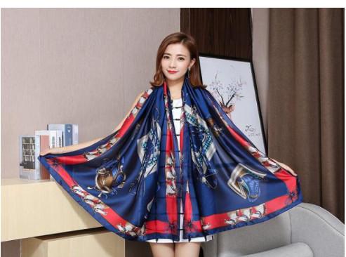 2019 NEW dark blue fabric Silk Scarf for Spring and summer fashion new Europe and .United States fashion scarf silk High-grade print scarf