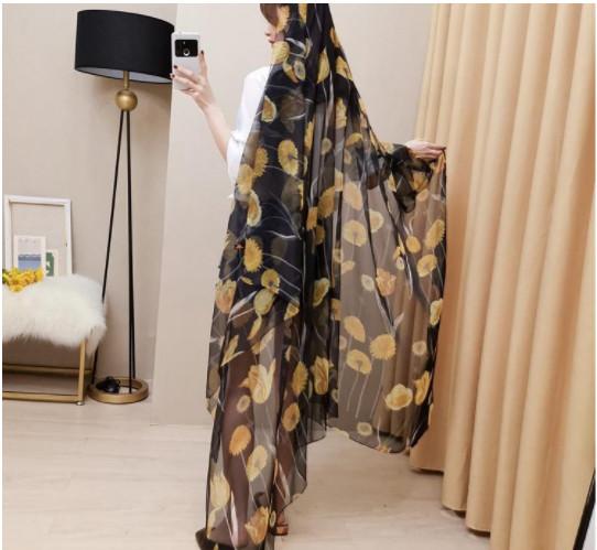 Newest Digital Print Silk Scarf Women 2019 black fashion Silk plaid Wraps Shawls and fashion